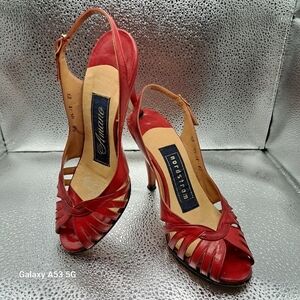 Amano Red Slingback Open Toe Leather Heels Women's Size 4B